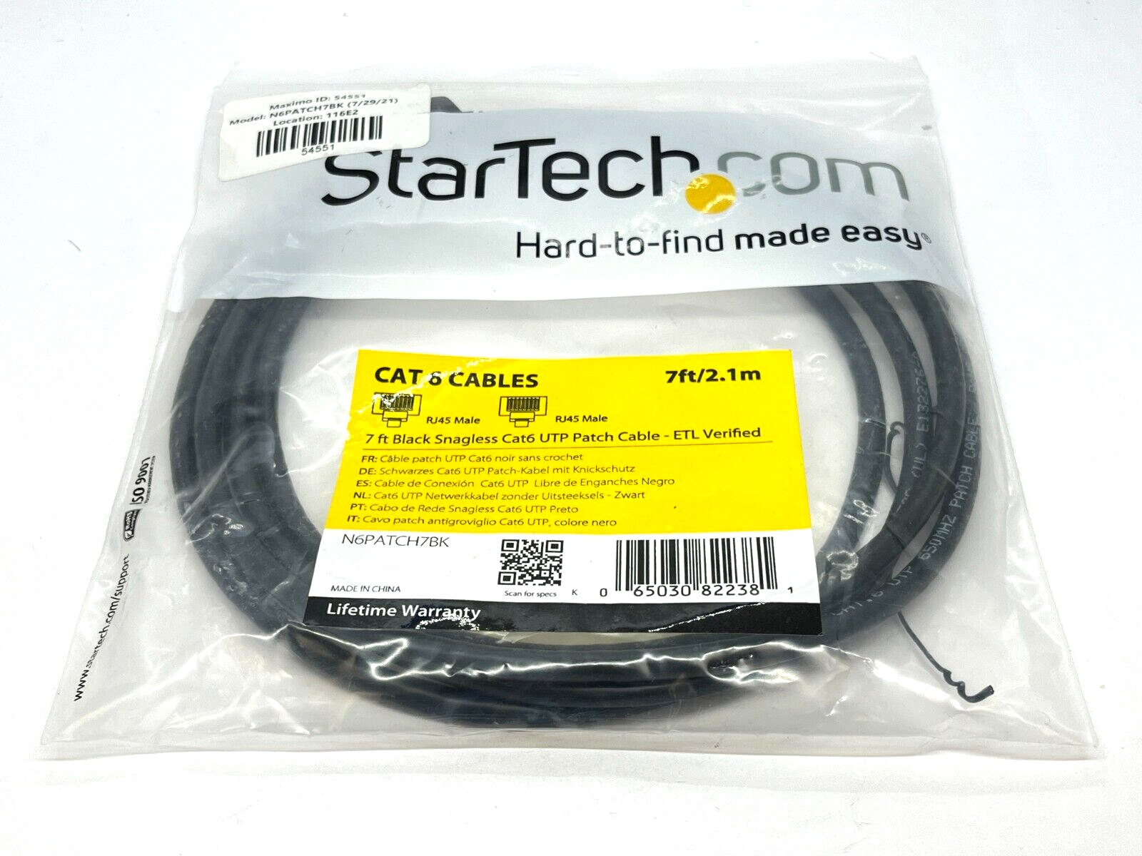 N6PATCH7BK | Star Tech Black Snagless Cat6 UTP Patch Cable 7ft - New - Maverick Industrial Sales