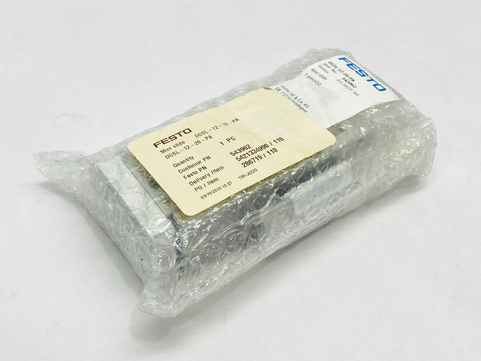 Festo DGSL-12-20-PA Pneumatic Mini Slide 16mm Diam 20mm Stroke 543962 - Maverick Industrial Sales