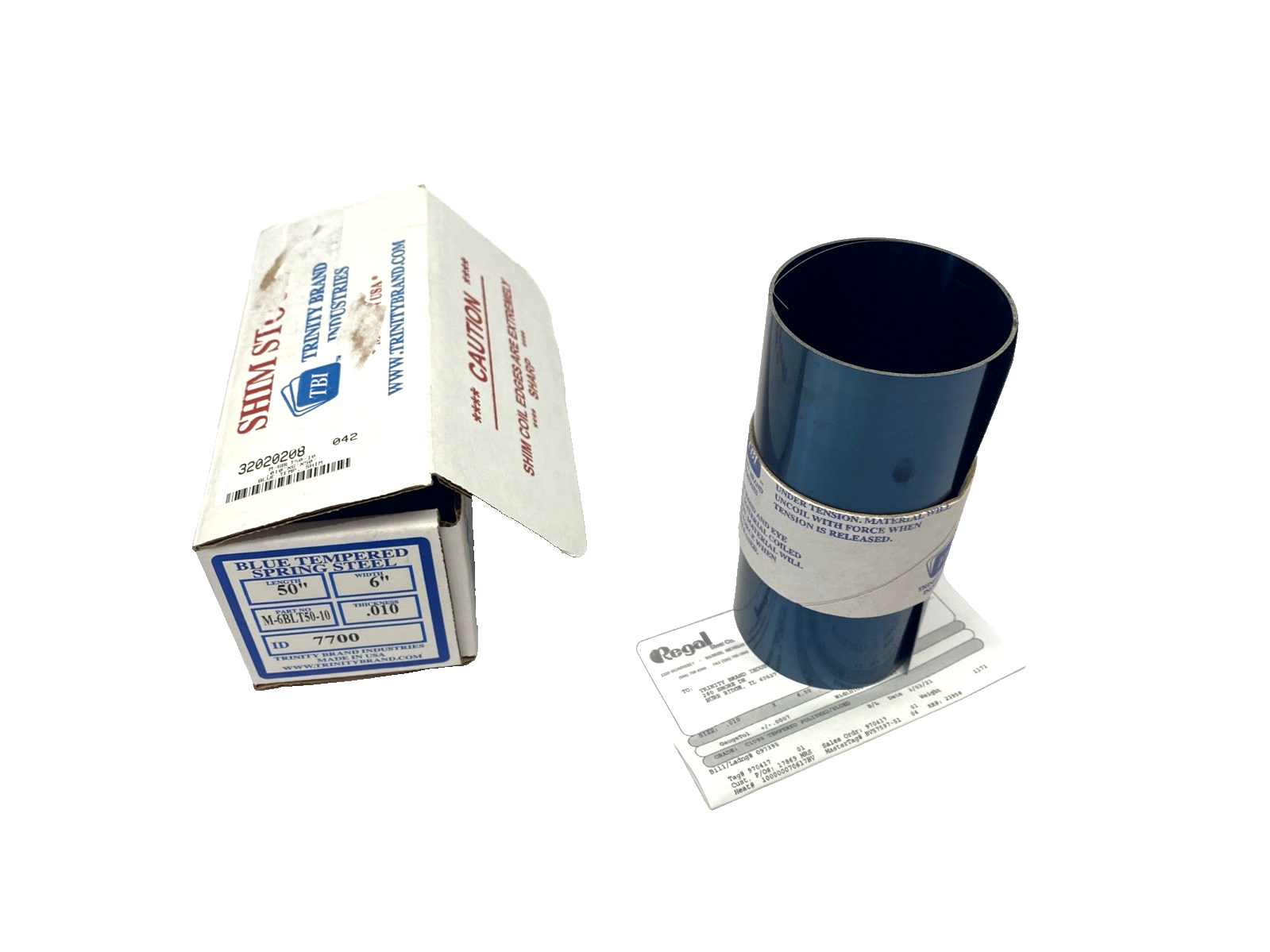 Trinity M-6BLT50-10 Blue Tempered Spring Steel Shim 0.010" Thick 6" x 50" Length - New – Open box - Maverick Industrial Sales