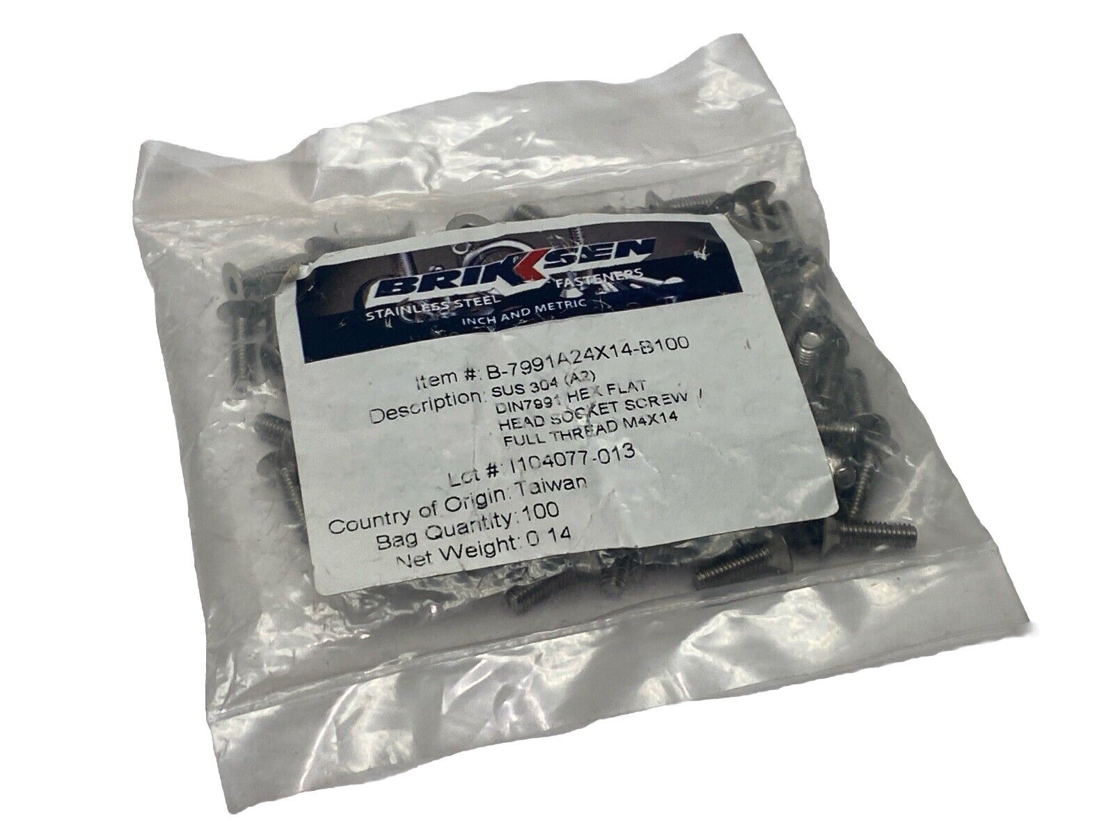 Brikksen B-7991A24X14-B100 Hex Flat Head Socket Screw M4X14 PKG OF 100 - Maverick Industrial Sales