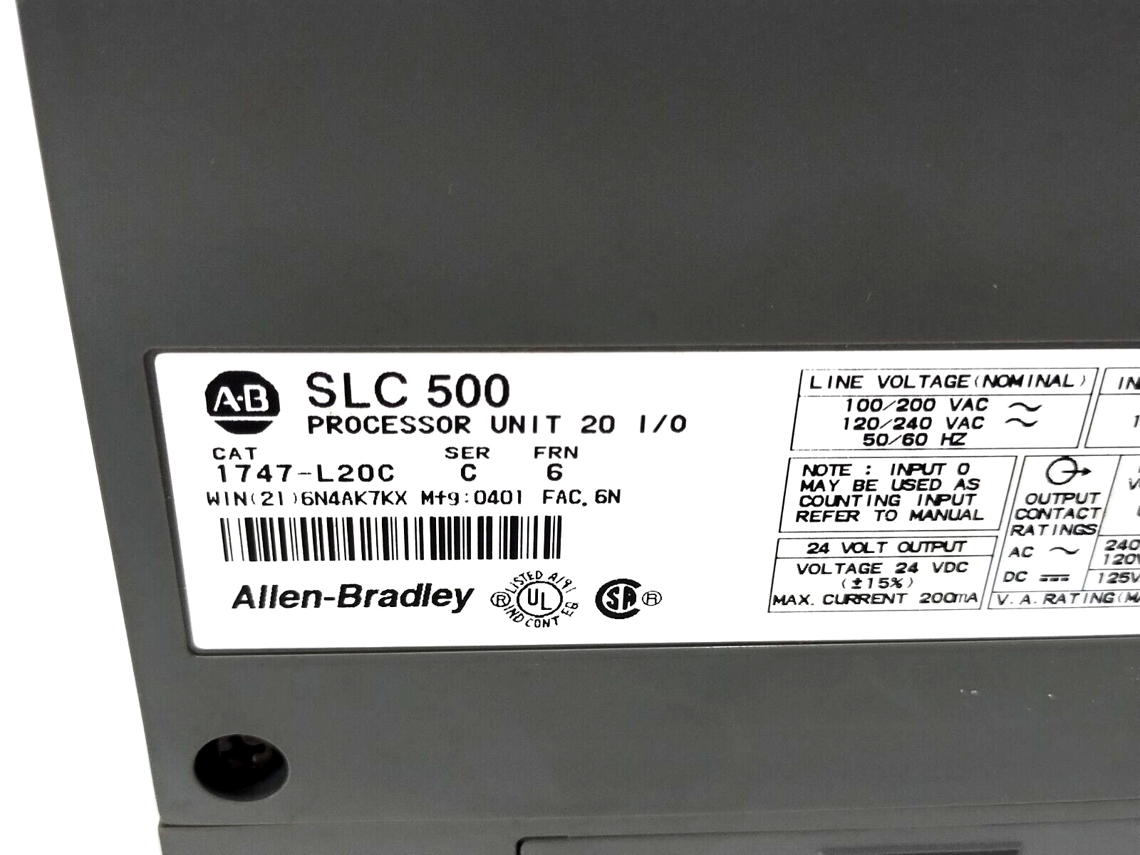 Allen Bradley 1747-L20C Ser. C SLC 500 PLC Processor & 1746-A2 Expansion Rack - Used - Maverick Industrial Sales