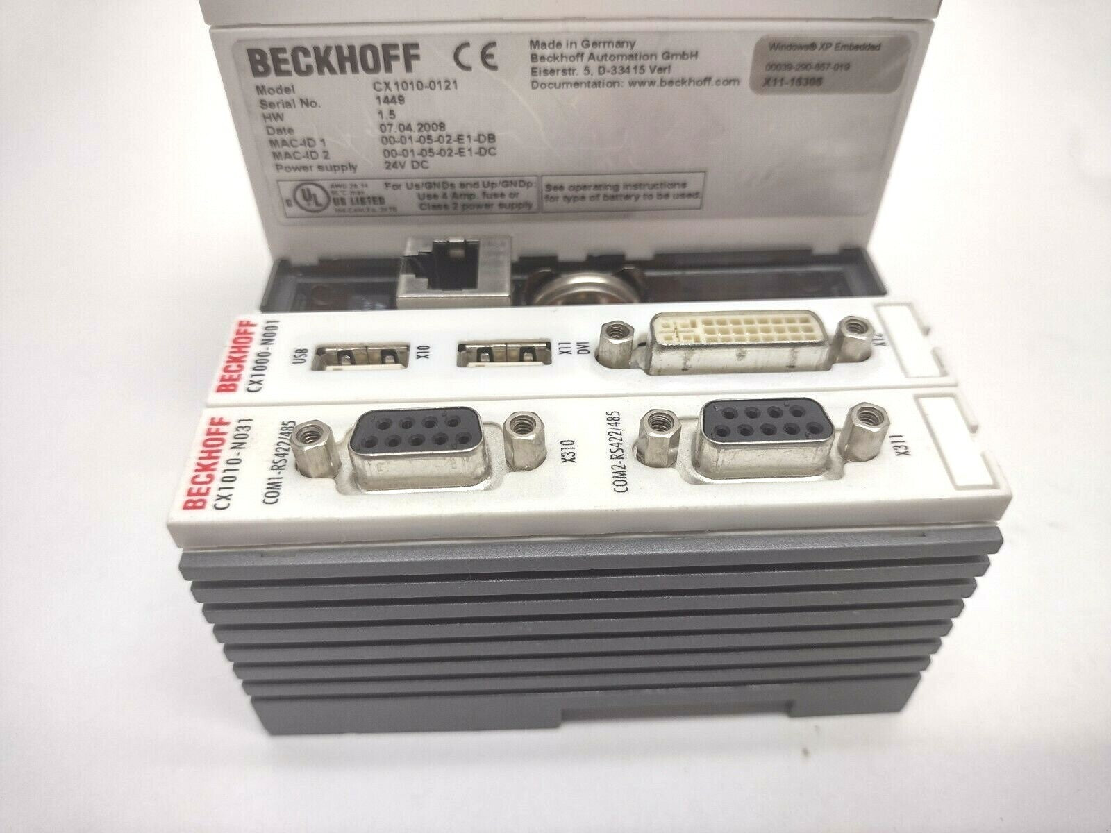 Beckhoff CX1010-0121 CPU Module with CX1100-0002 Power Supply - For parts or not working - Maverick Industrial Sales