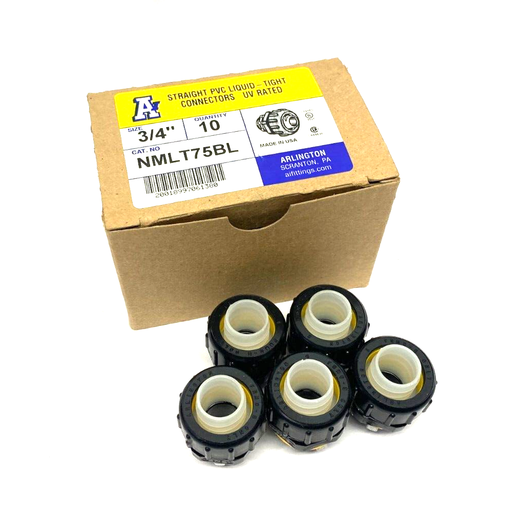 Arlington NMLT75BL Straight PVC Liquid Tight Connectors 3/4" LOT OF 5 - Maverick Industrial Sales