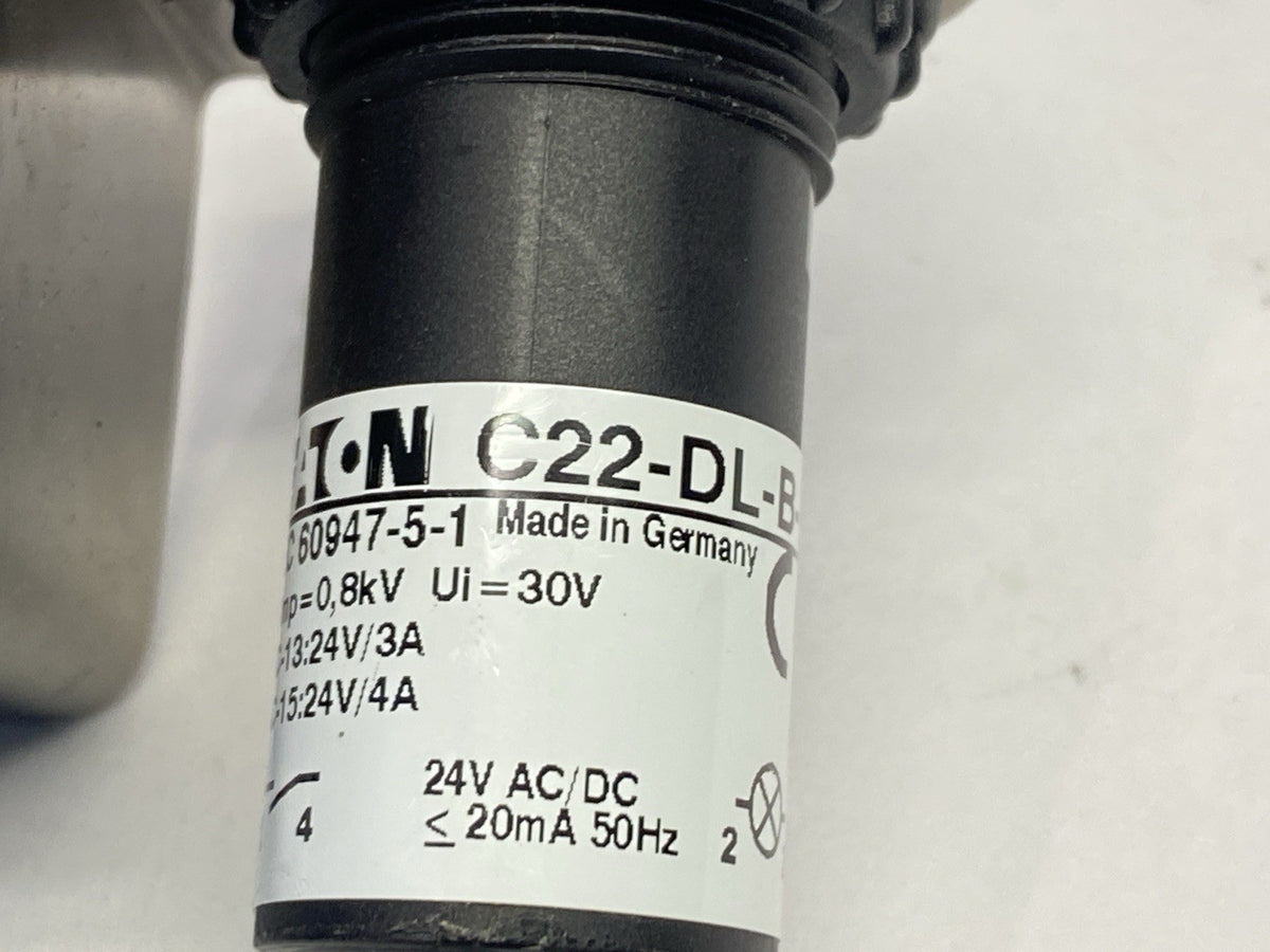 C22-DL-B-K10-24-P5 | Eaton Compact 22.5mm Pushbutton Blue Male M12 4-Pin - Used - Maverick Industrial Sales