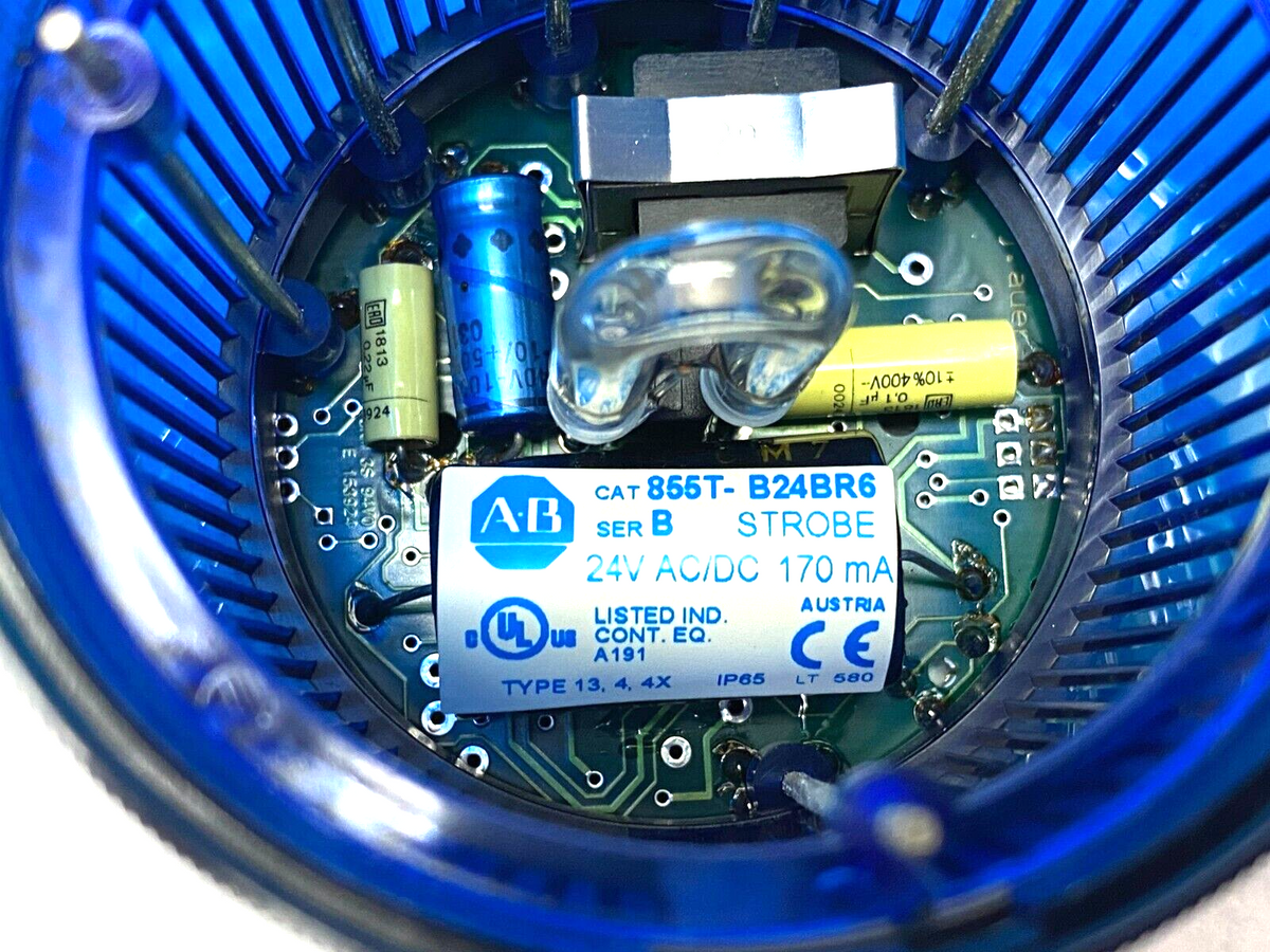 855T-B24BR6 | Allen Bradley Ser. B Strobe Stack Light Blue 70mm 24V AC/DC - Used - Maverick Industrial Sales