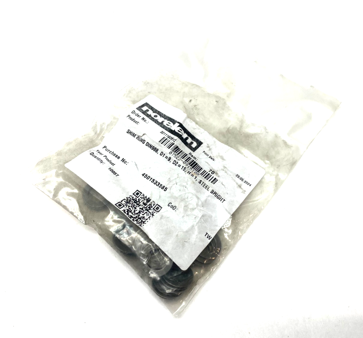 07522-0915100 | Norelem Shim Ring DIN988, D1=9, D2=15, PKG OF 100 - New - Maverick Industrial Sales