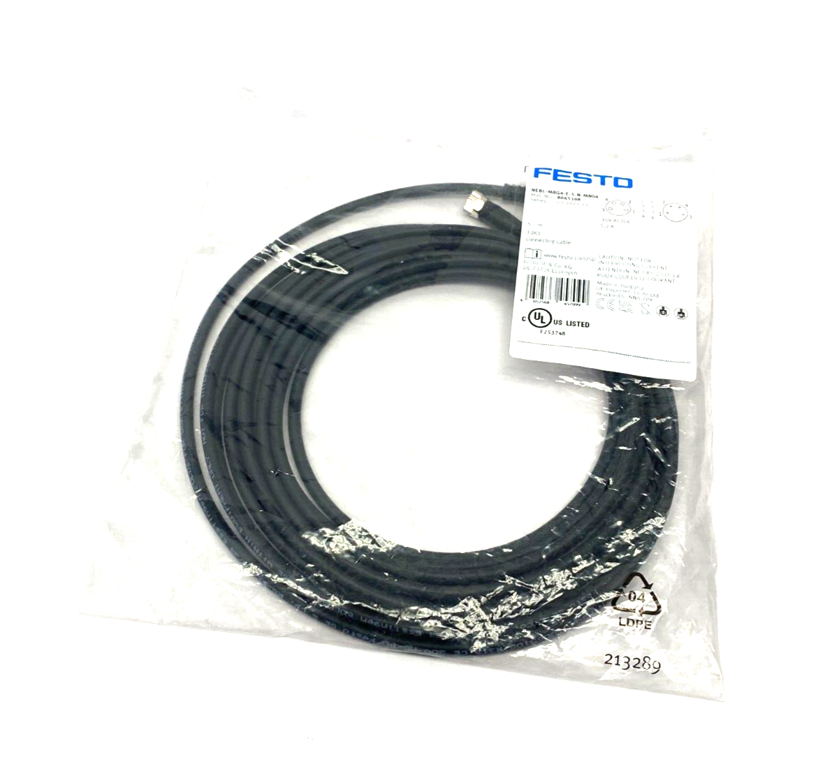 NEBL-M8G4-E-5-N-M8G4, 8065108 | Festo NEBL-M8G4-E-5-N-M8G4 Dbl-Ended Connection Cable M8 4-Pin 5m 8065108- New - Maverick Industrial Sales