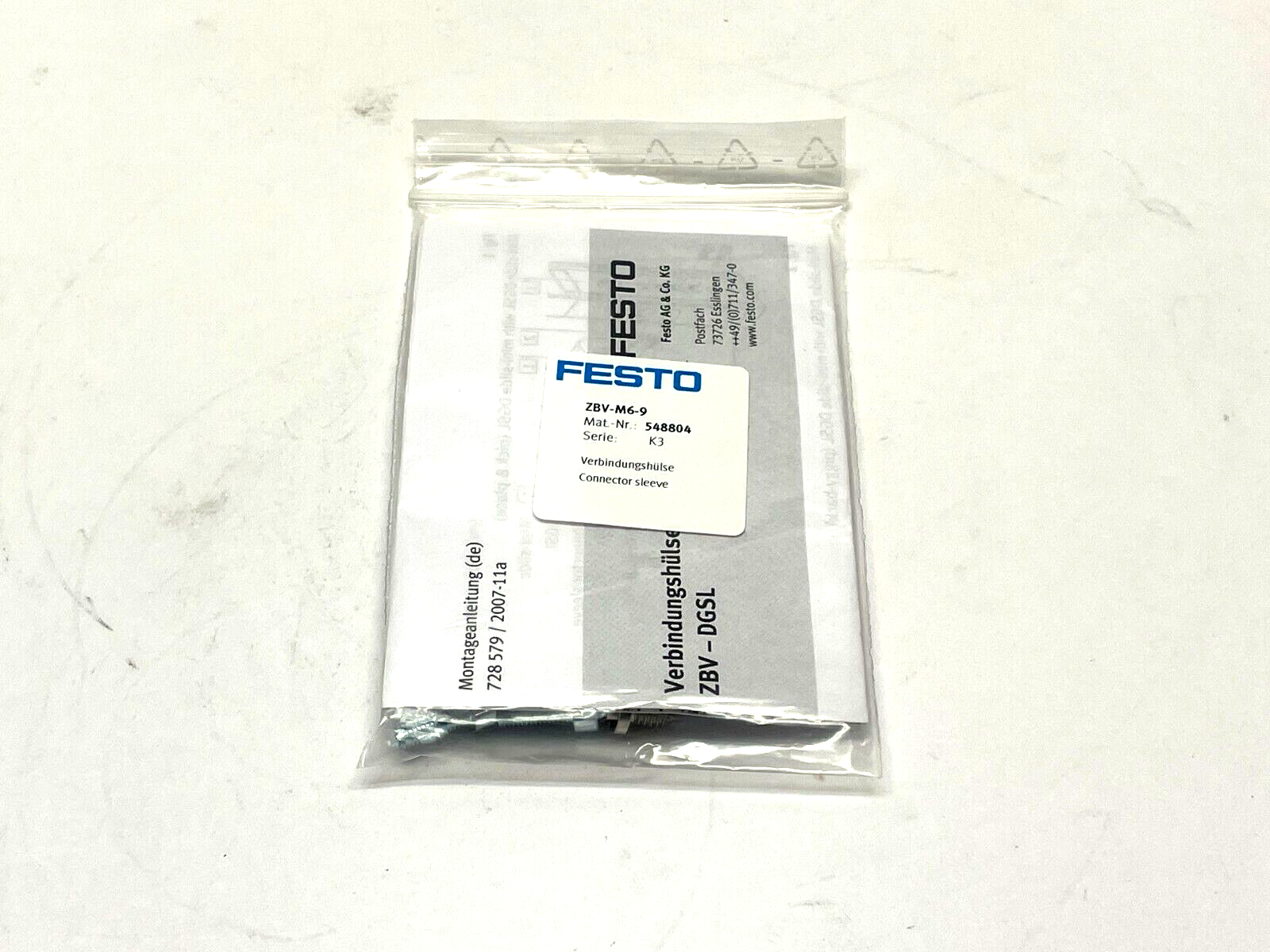 Festo ZBV-M6-9 Connector Sleeve 548804 - New - Maverick Industrial Sales