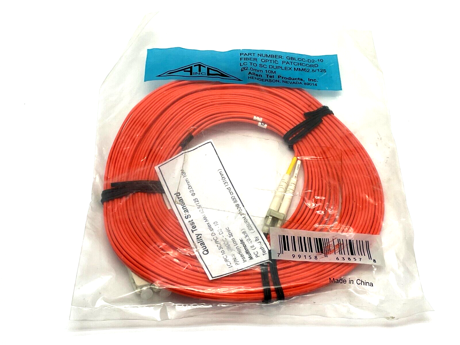 Allen Tel GBLCC-D2-10 Fiber Optic Patch Cord Multimode 10m Length - New - Maverick Industrial Sales