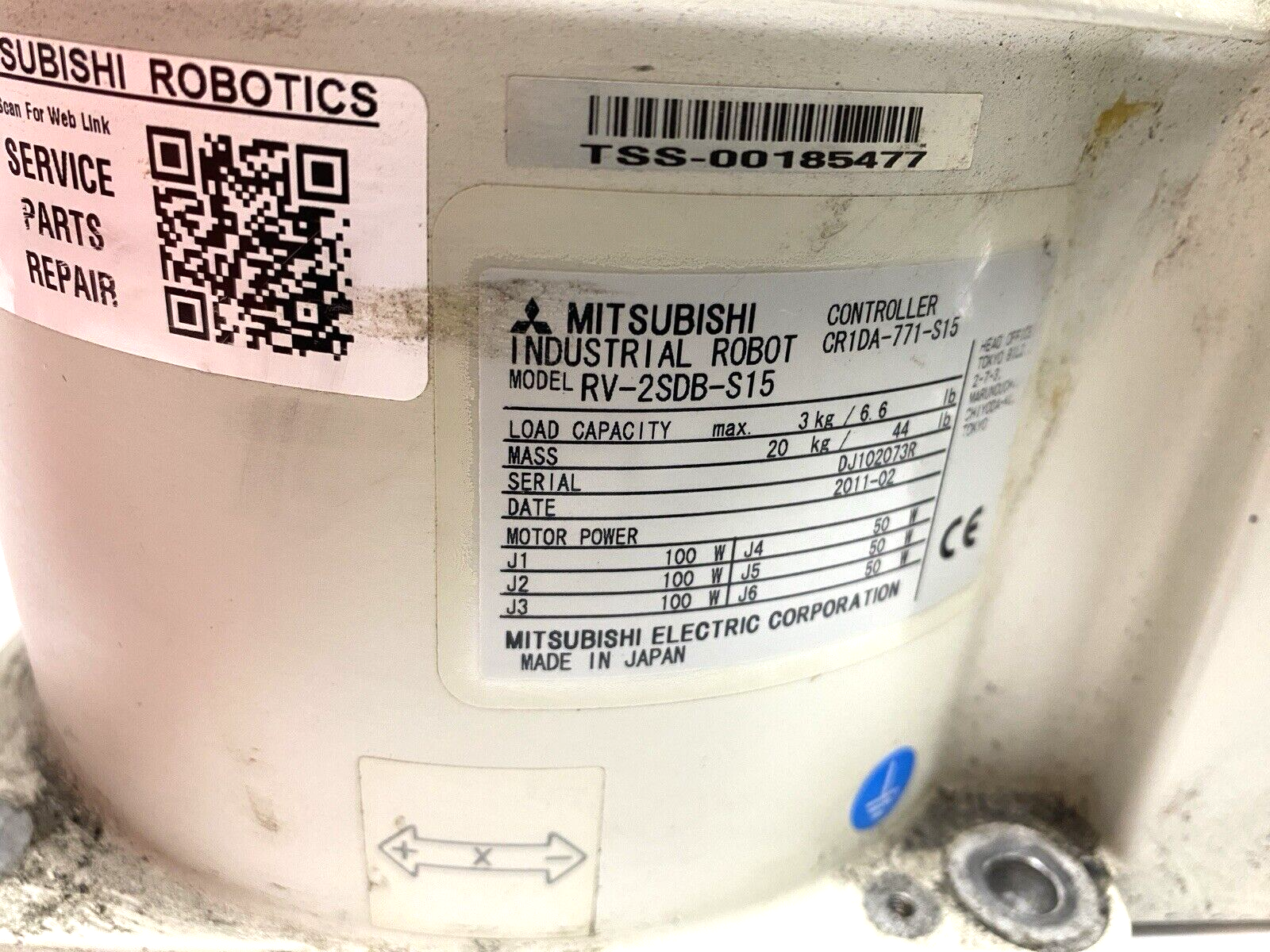 Mitsubishi RV-2SDB-S15 Industrial Robot, Melfa CR1DA-771-S15 Control and R32TB - For parts or not working - Maverick Industrial Sales