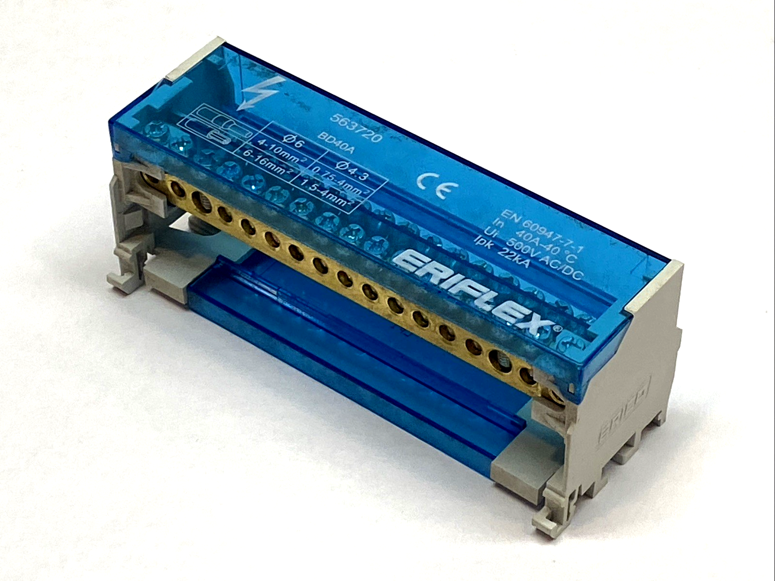 563720 BD‑40A | nVent ERIFLEX 2‑Pole 40A Power Distribution Block DIN‑Rail Mount - Used - Maverick Industrial Sales