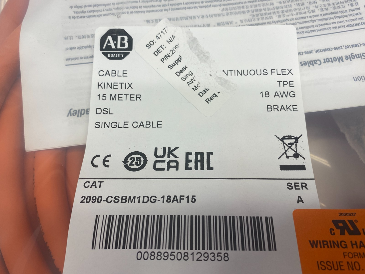 2090-CSBM1DG-18AF15 | Allen Bradley Ser A Kinetix Connection Cable 15m Cont. Flex - New - Maverick Industrial Sales