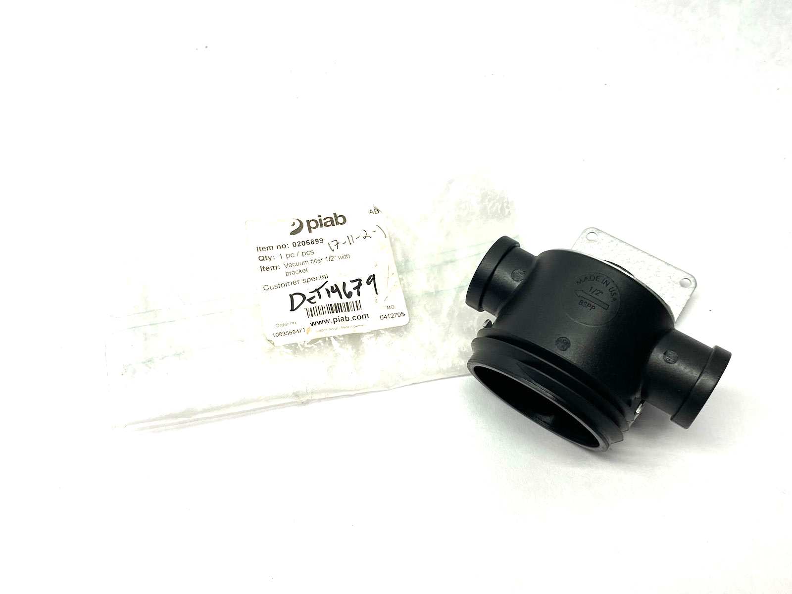 Piab 02.06.899 Vacuum Filter 1/2" With Bracket 0206899 MISSING BOWL & FILTER - Maverick Industrial Sales