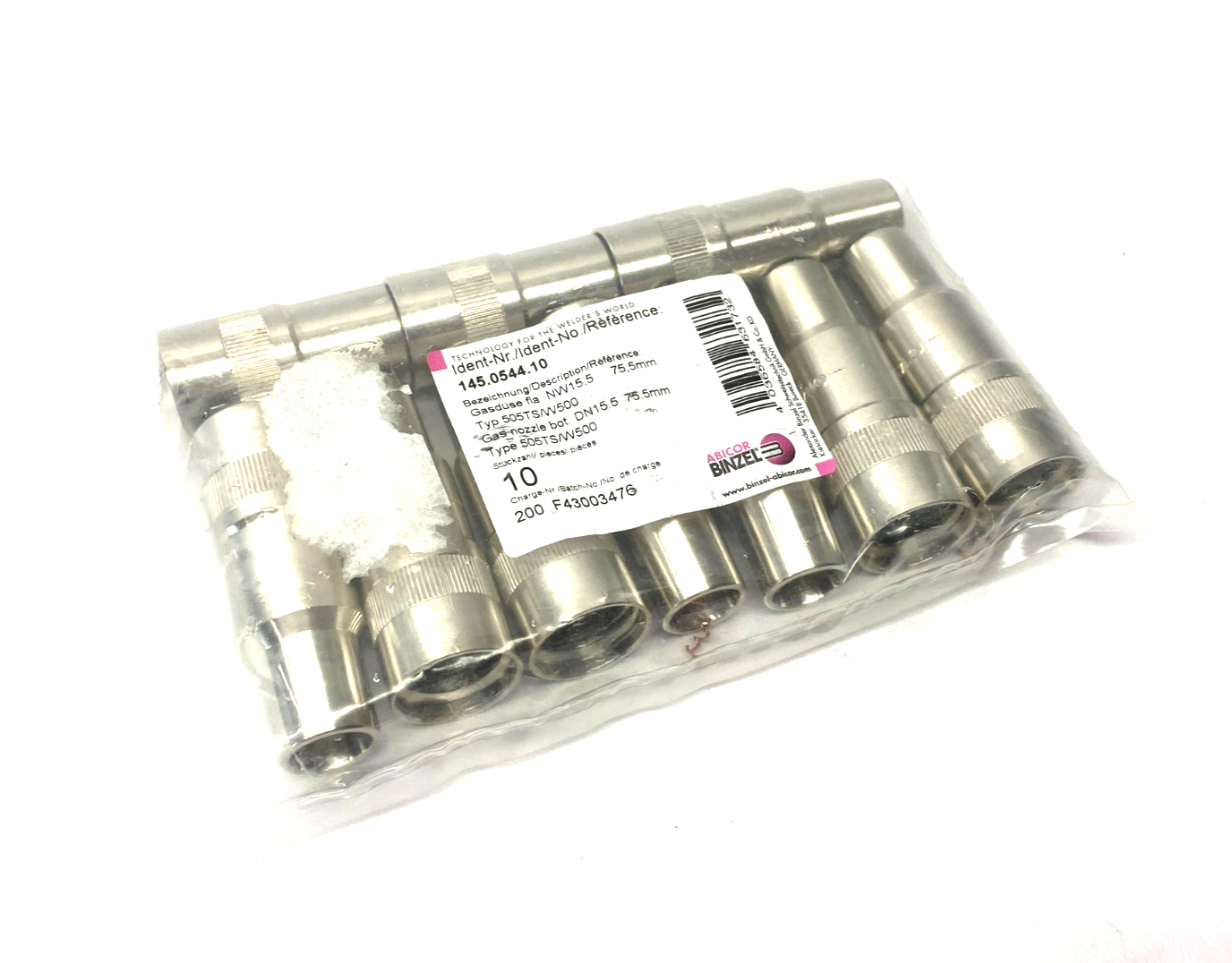Abicor Binzel 145.0544 Gas Nozzle Robo C-Thread Bfm 15.5 x 75.5 PKG OF 10 - Maverick Industrial Sales
