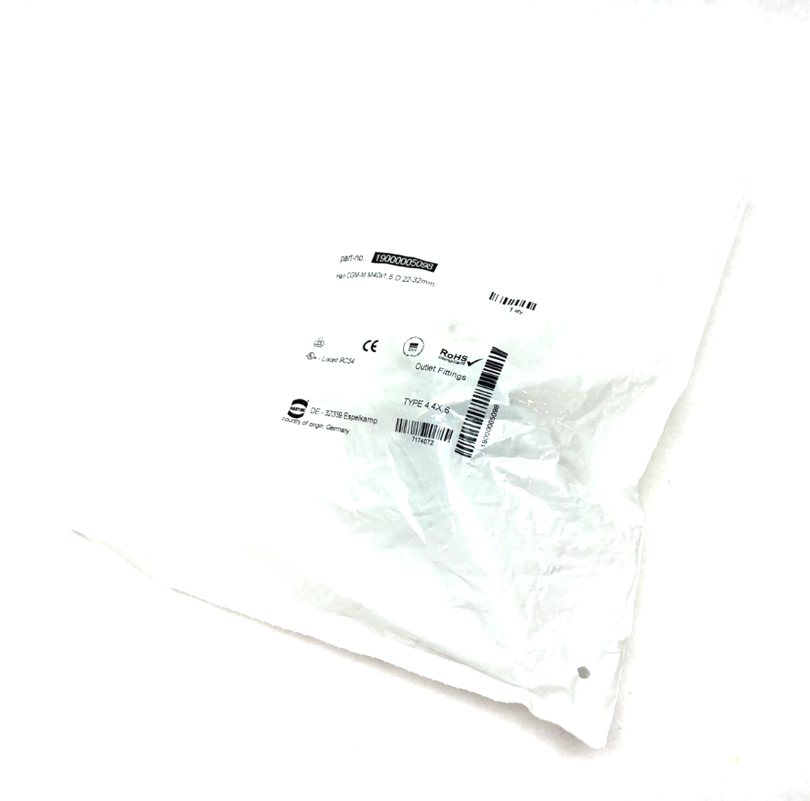 Harting 19000005098 Cable Gland Brass M40 Han CGM-M M40x1,5 D.22-32mm - Maverick Industrial Sales