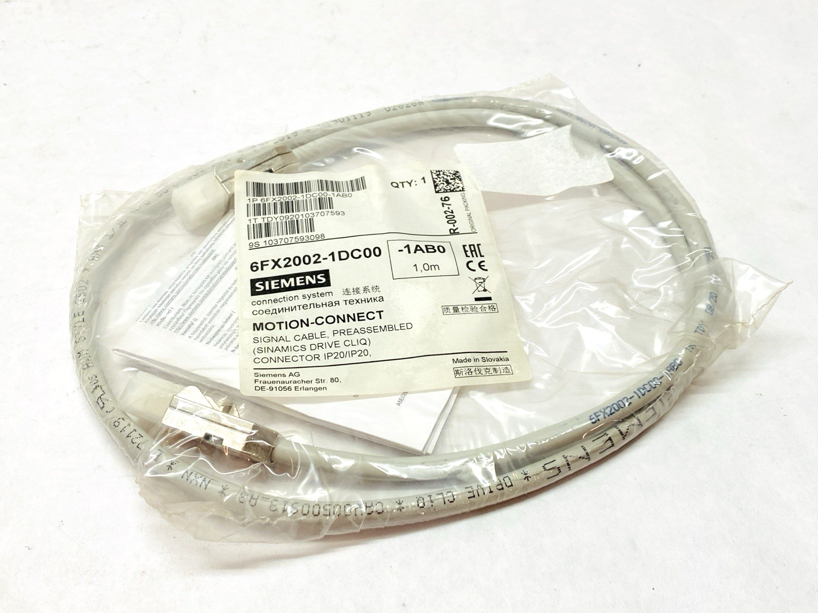 Siemens 6FX2002-1DC00-1AB0 SINAMICS Drive CLiQ Signal Cable 1m 24V - Maverick Industrial Sales