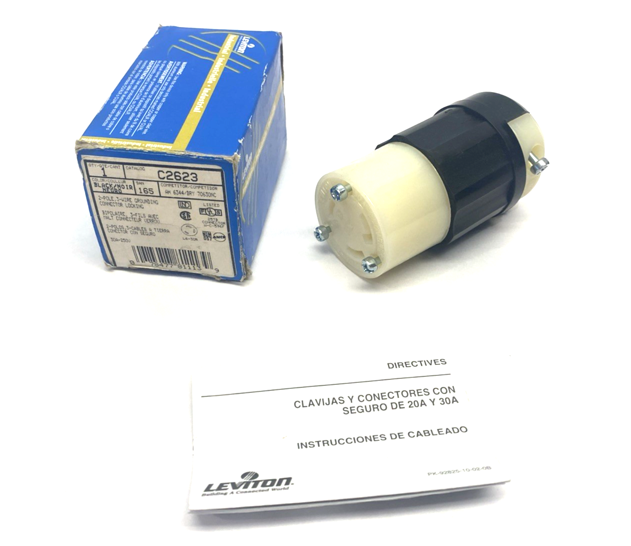 C2623 | Leviton Locking Connector 2-Pole 3-Wire Grounding 30A 250V - New – Open box - Maverick Industrial Sales