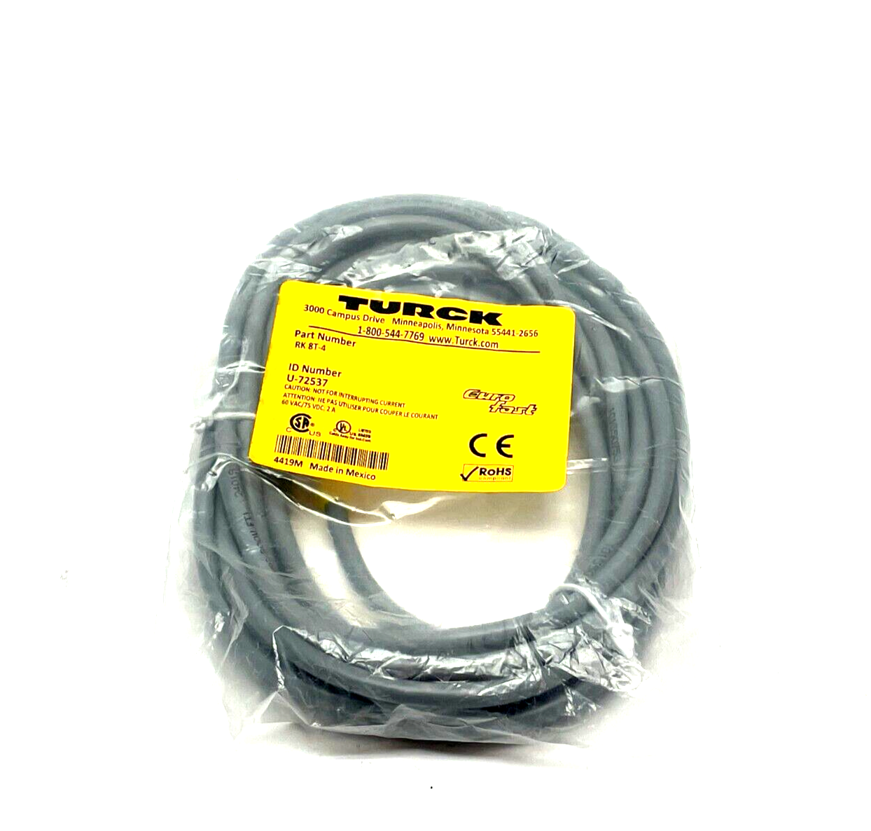 RK 8T-4 | Turck Eurofast Single Ended Cordset M12 8-Pin 4m Length U-72537 - New - Maverick Industrial Sales