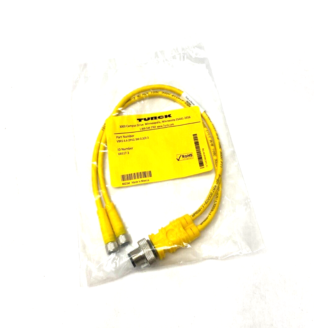 Turck VBRS 4.4-2PKG 3M-0.3/0.3 Molded Twin Junction Cable, U0117-3 - New - Maverick Industrial Sales