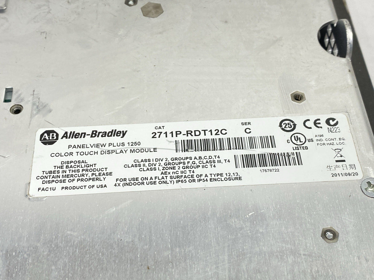 2711P-RDT12C | Allen Bradley Ser C Panelview Plus 1250 Color Touch Display Module - For parts or not working - Maverick Industrial Sales