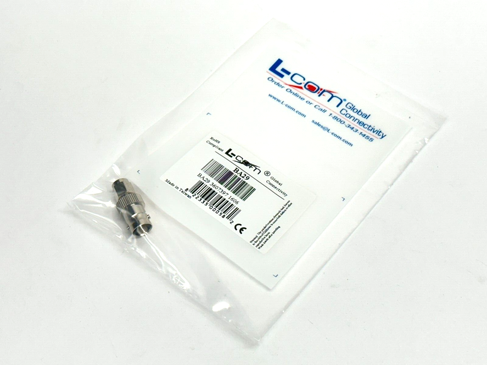 L-Com BA29 Coaxial Adapter SMA Male / BNC Female - New - Maverick Industrial Sales