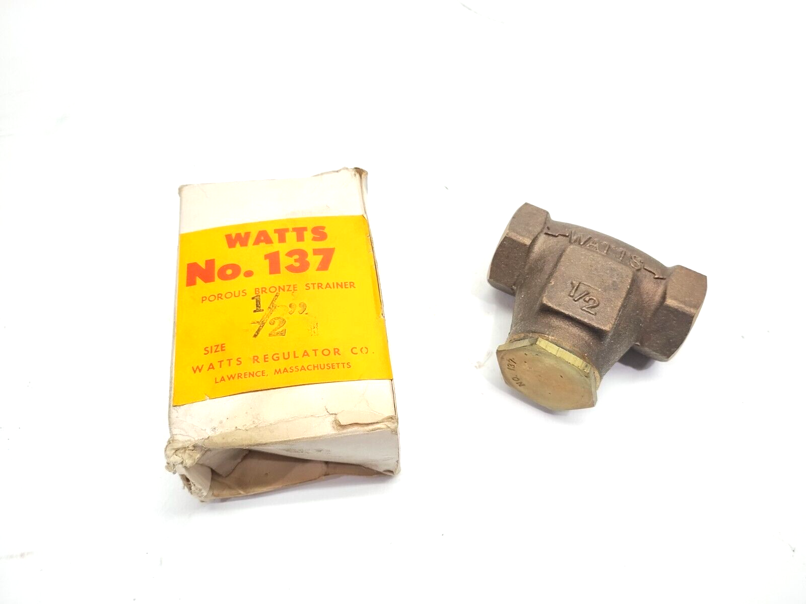 137, No. 137, 137-04 | Watts 137-04 In-Line Porous Bronze Strainer/Filter, 90 Micron Element, 1/2" - New - Maverick Industrial Sales