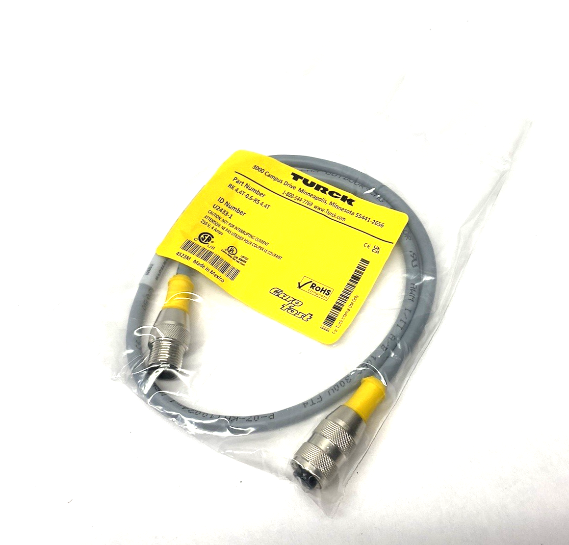 Turck RK 4.4T-0.6-RS 4.4T Eurofast Sensor/Actuator Extension Cable 0.6m U2433-1 - Maverick Industrial Sales