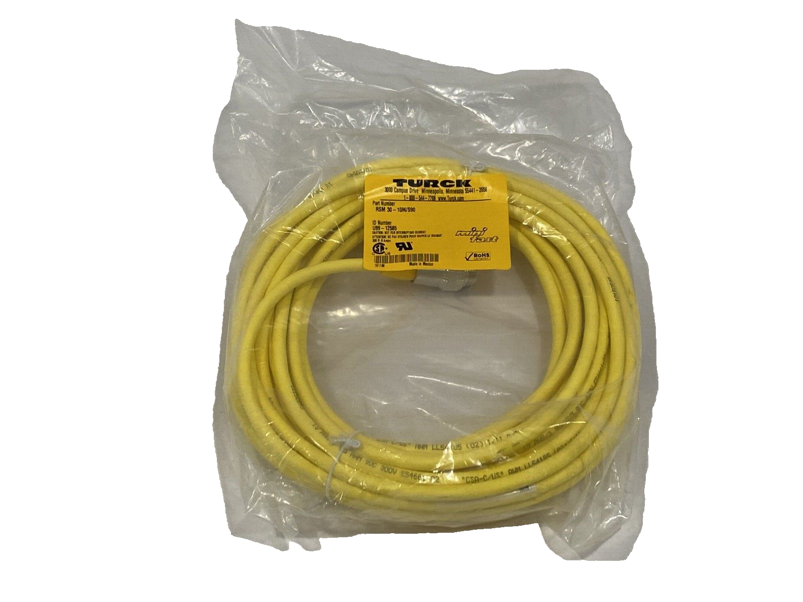 RSM 30-10M/S90 | Turck Single-Ended Sensor Cordset 3-pin 7/8"-16 Female U99-12585 - New - Maverick Industrial Sales
