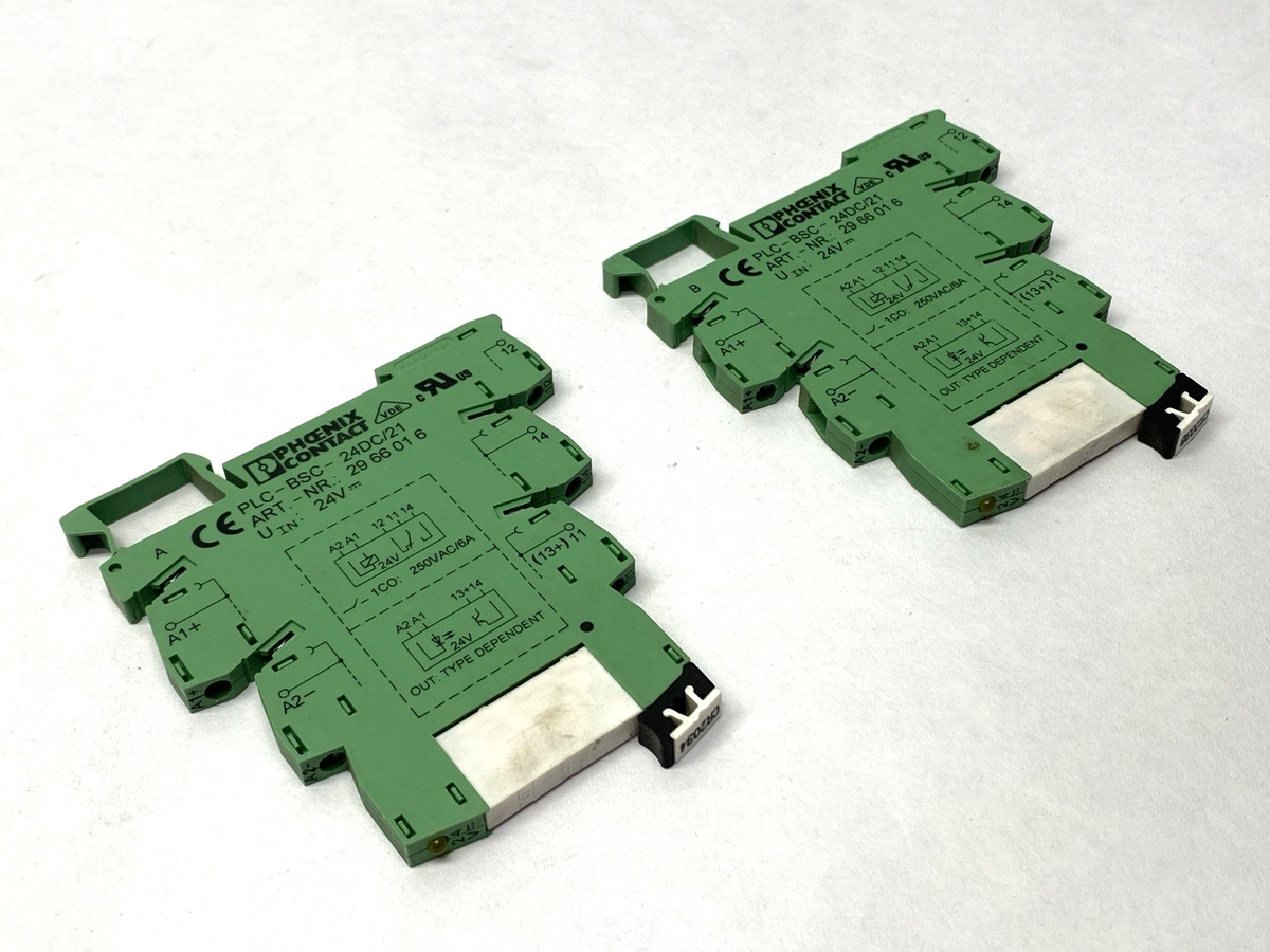 PLC-BSC-24DC/21, 2966016, & 2961105 | Phoenix Contact PLC-BSC-24DC/21 Relay Base 2966016 BROKEN DIN-RAIL LOT OF - Used - Maverick Industrial Sales