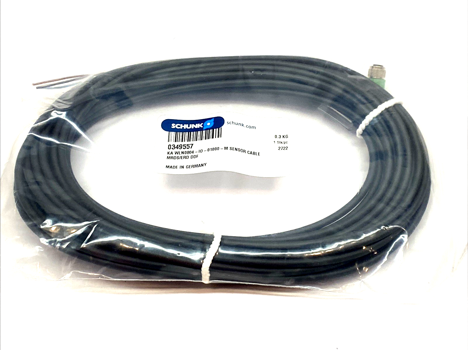 KA WLN0804‑IO‑01000‑M | SCHUNK Single Ended 4‑Wire IO Sensor Cable 0349557 - New – Open box - Maverick Industrial Sales