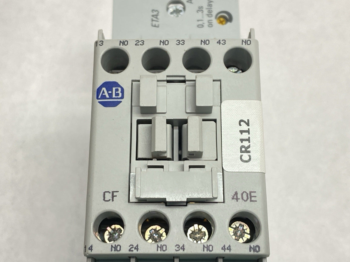 700-CF400D | Allen Bradley Ser A Contactor 25A 690V 110/120V Coil w/ 100-ETA3 - Used - Maverick Industrial Sales