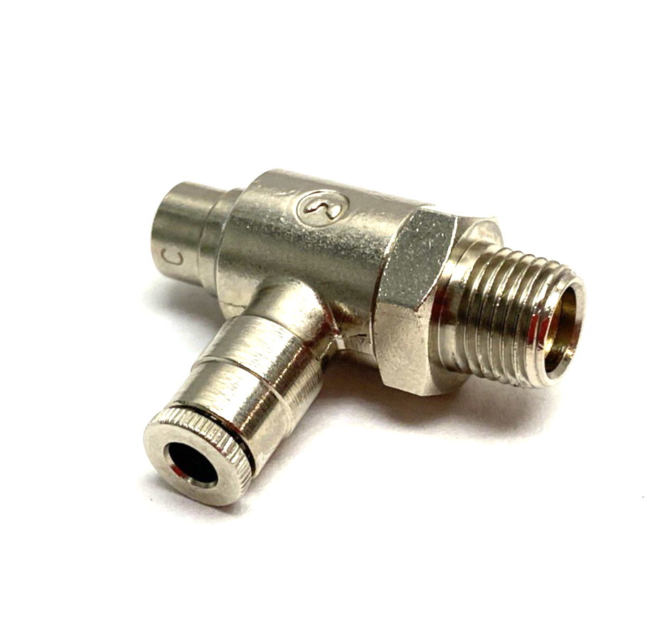 Camozzi GSCU-53-02 Right Angle Flow Control Valve 1/8" NPT to 5/32" Tube O.D. - Maverick Industrial Sales