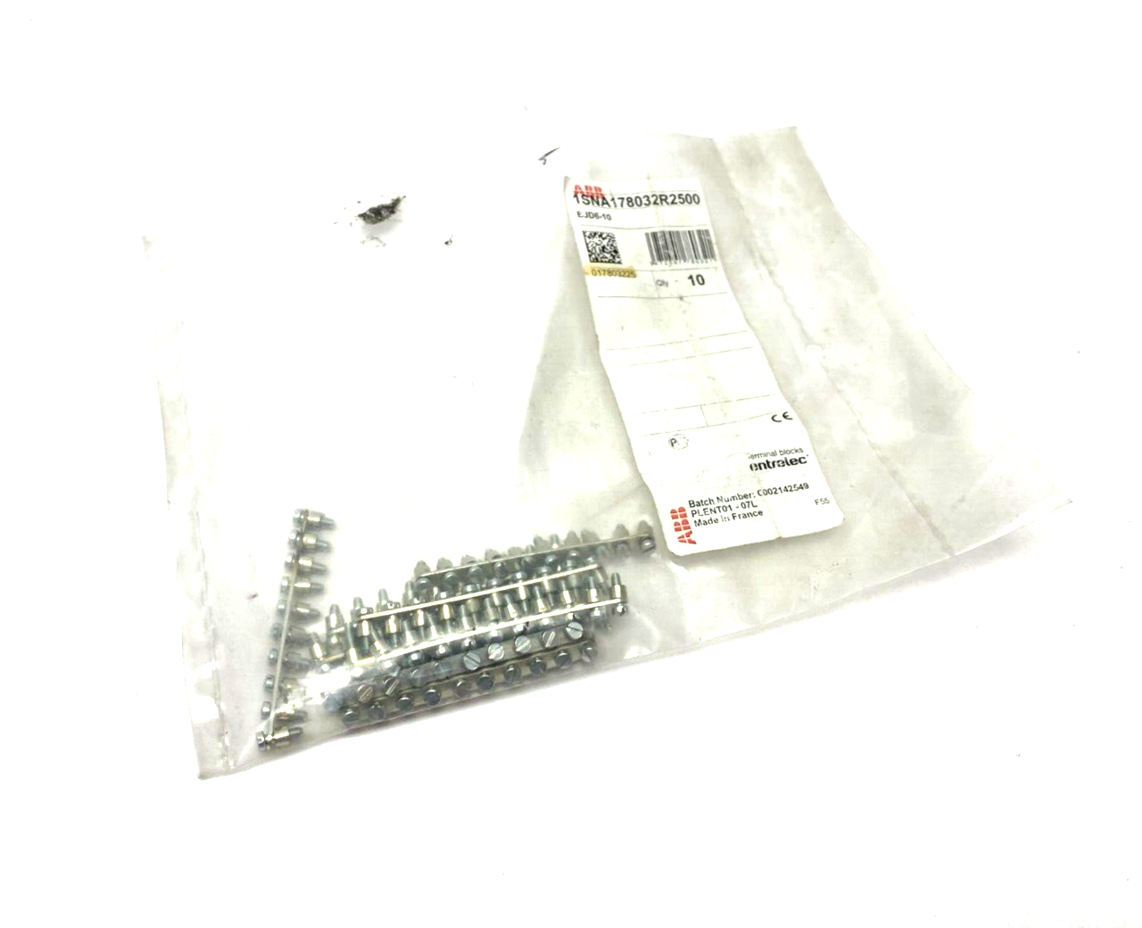 1SNA178032R2500,BJD6-10 | ABB Entrelec 1SNA178032R2500 Jumper Bar 10-Pole for 6mm Space BJD6-10 PKG OF 10 - New – Open box - Maverick Industrial Sales