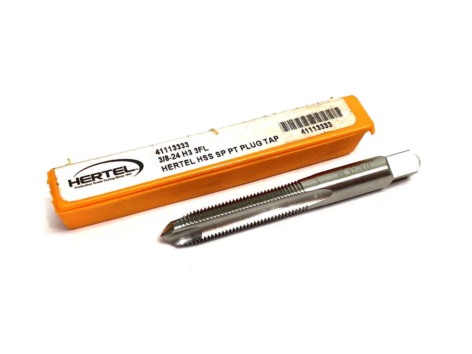 41113333 | Hertel 3/8-24 H3 3FL Hertel HSS Spiral Point Plug Tap Bit - New – Open box - Maverick Industrial Sales