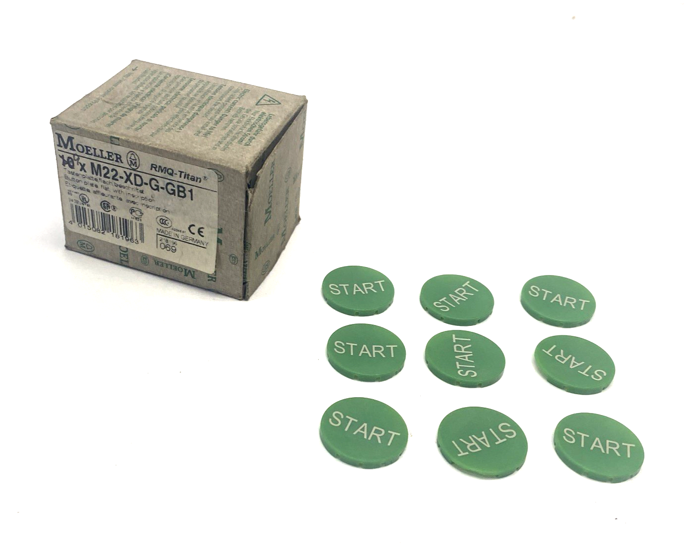 Moeller M22-XD-G-GB1 M22 Pushbutton Cover Plate, 22.5mm, Green START BOX OF 9 - Maverick Industrial Sales