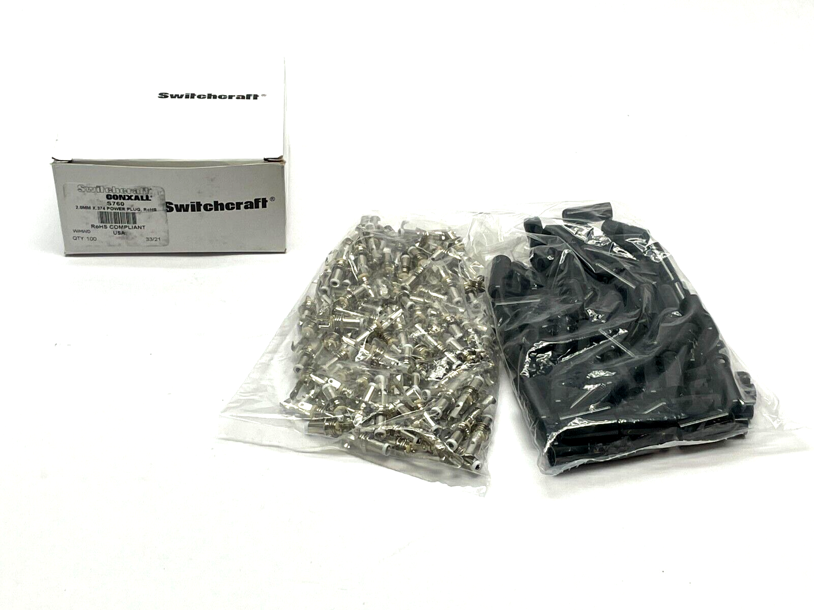 SwitchCraft S760 DC Power Connector Plug 5A 9.5mm Cable Mount PKG OF 100 - New - Maverick Industrial Sales