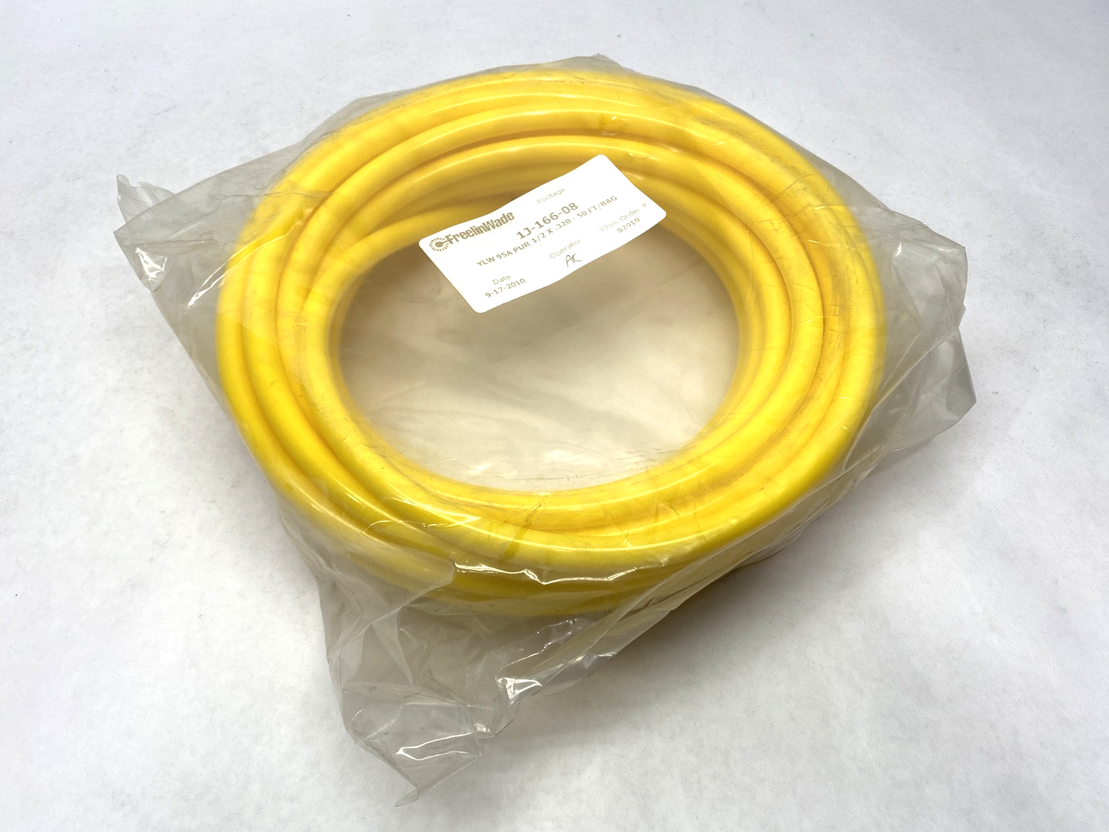 1J-166-08 | Freelin Wade Yellow Tubing .5" OD x .320" ID x 50' Length 2010y - New - Maverick Industrial Sales