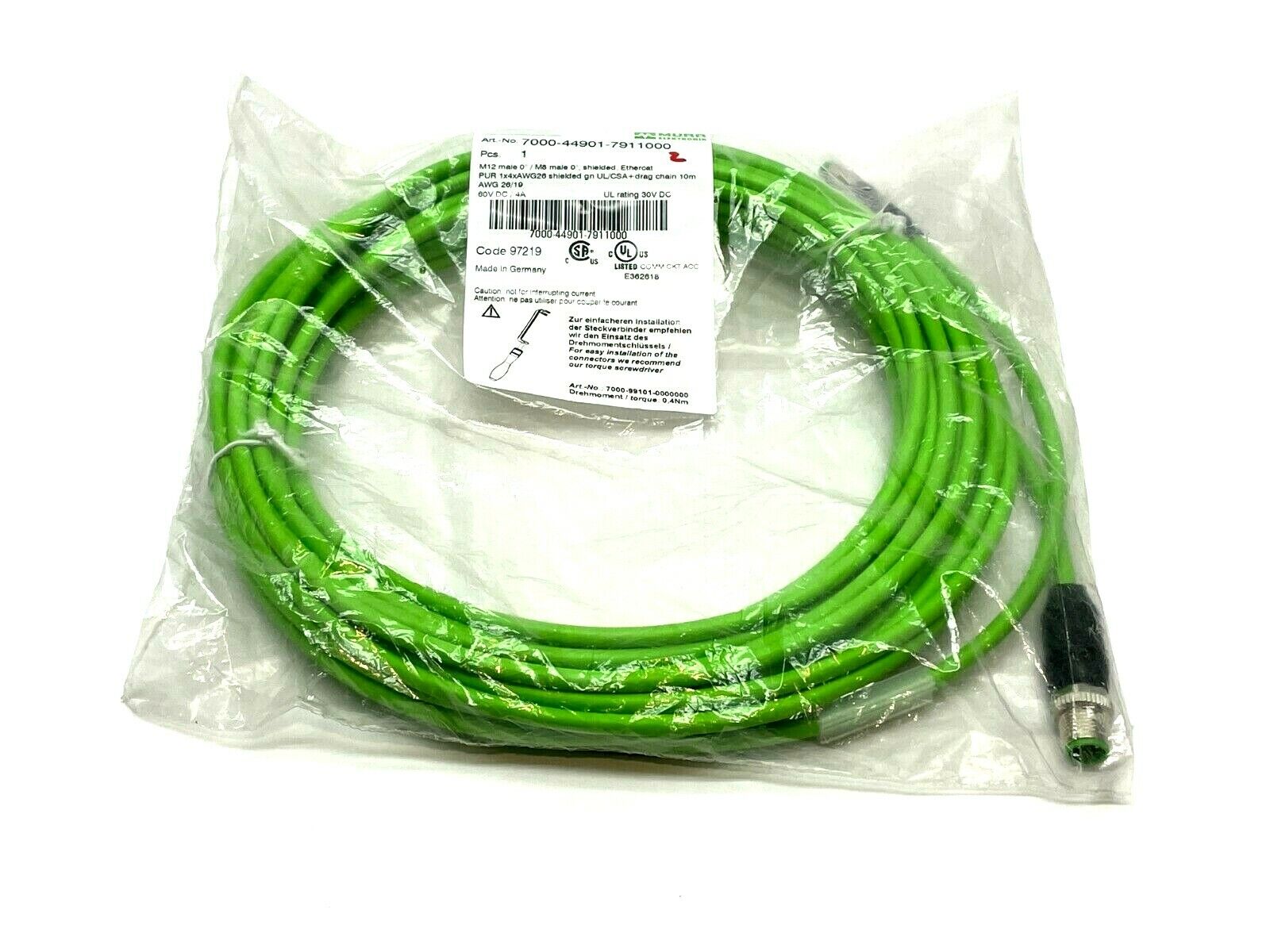 Murr Elektronik 7000-44901-7911000 EtherCAT Cordset M12 to M8 Male 10m Length - Maverick Industrial Sales