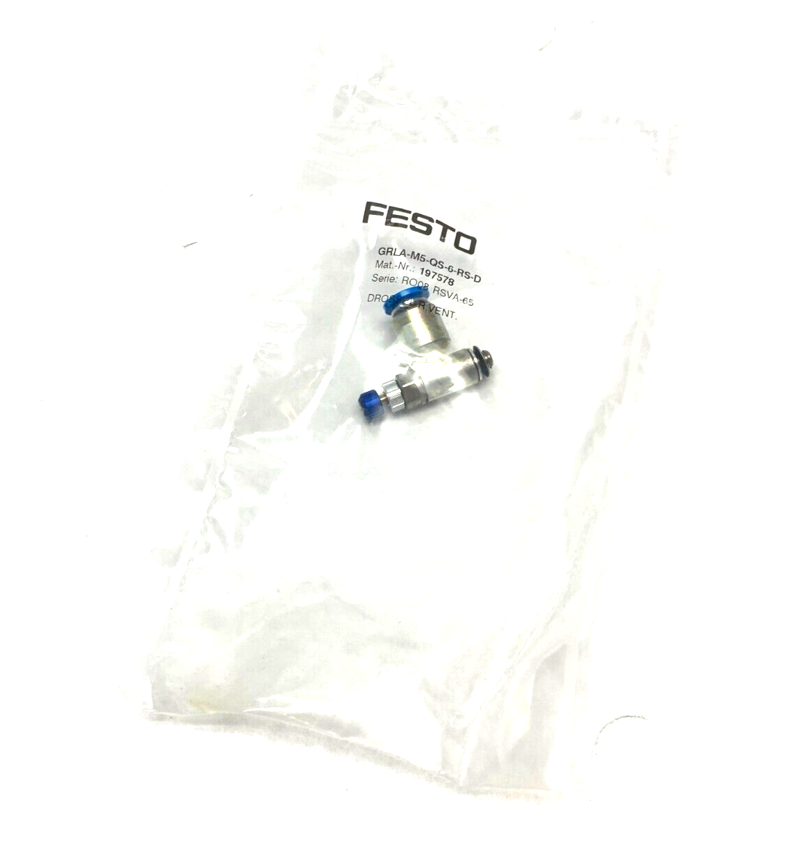GRLA-M5-QS-6-RS-D, 197578 | Festo GRLA-M5-QS-6-RS-D One-Way Flow Control Valve 197578 - New - Maverick Industrial Sales