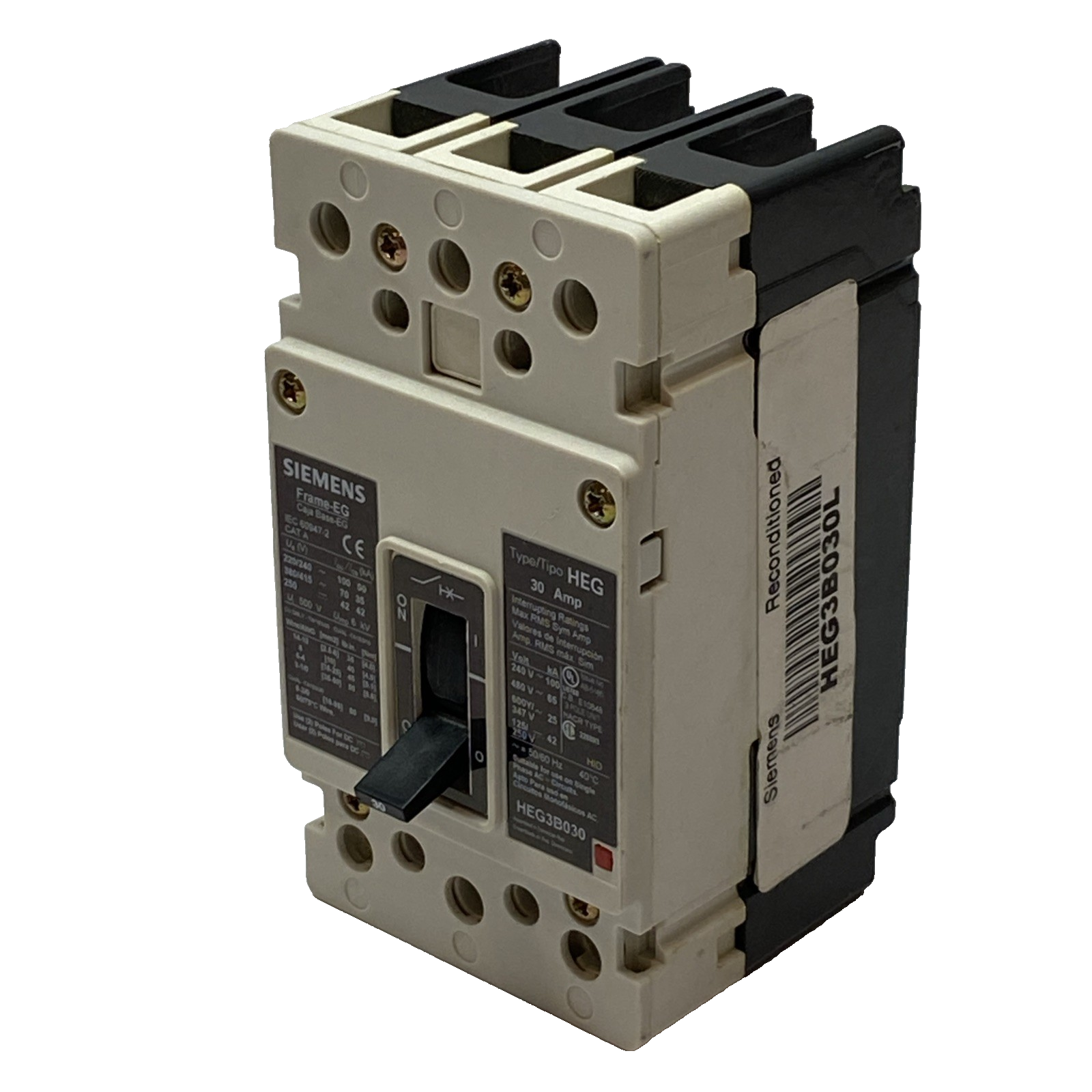 Siemens HEG3B030L Circuit Breaker 30A 600V 3PH 3 Pole Type HEG Frame EG - Maverick Industrial Sales