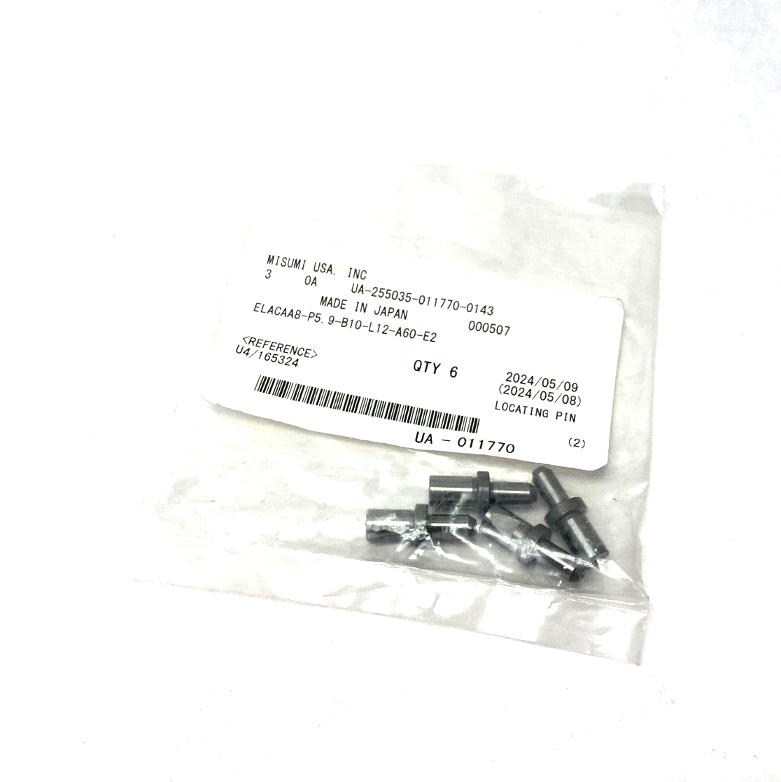Misumi ELACAA8-P5.9-B10-L12-A60-E2 Locating Pin PKG OF 4 - New – Open box - Maverick Industrial Sales