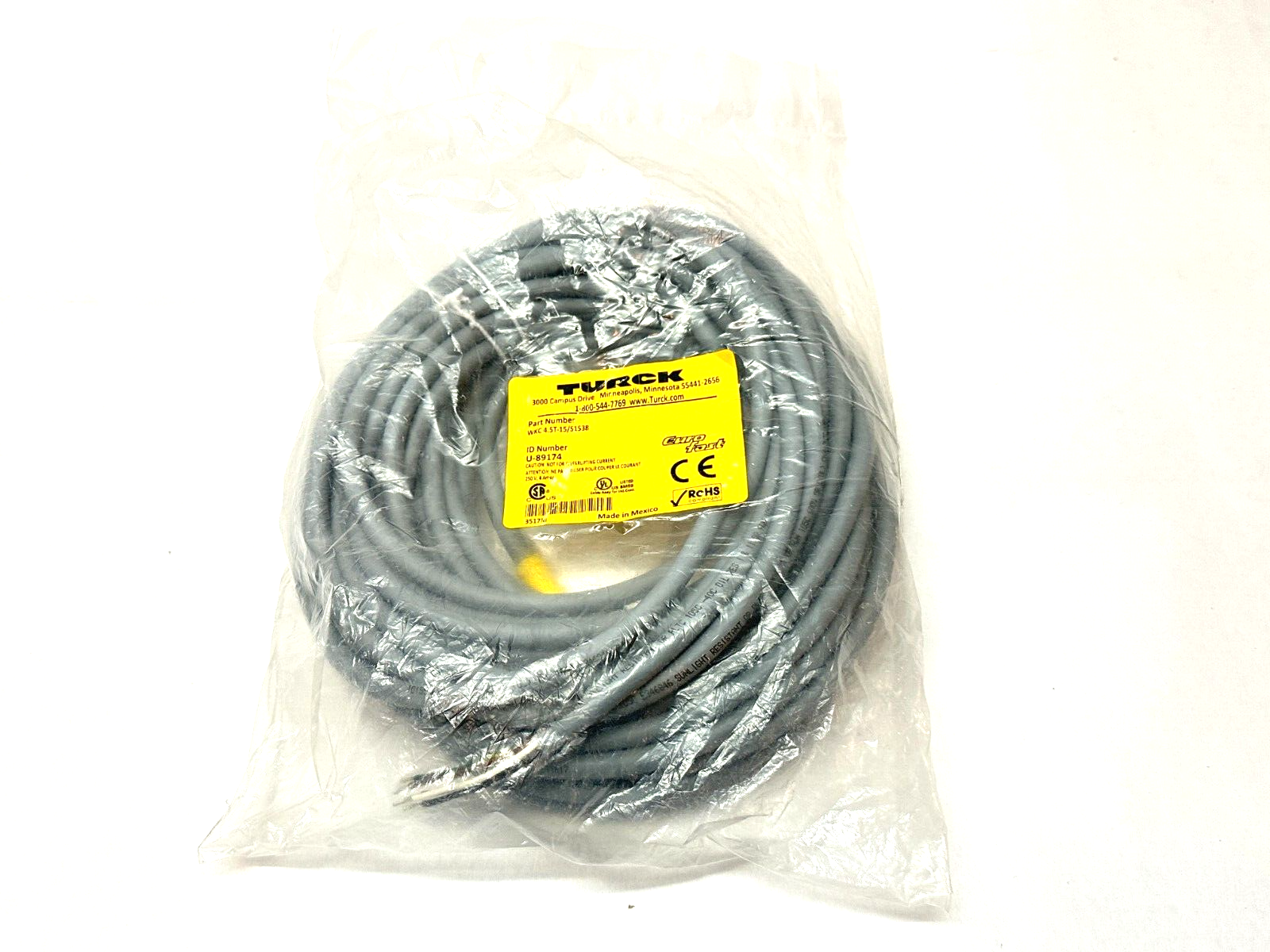 Turck WKC 4.5T-15/S1538 Euro Fast Actuator Sensor Cordset F M12 15m U-89174 - Maverick Industrial Sales