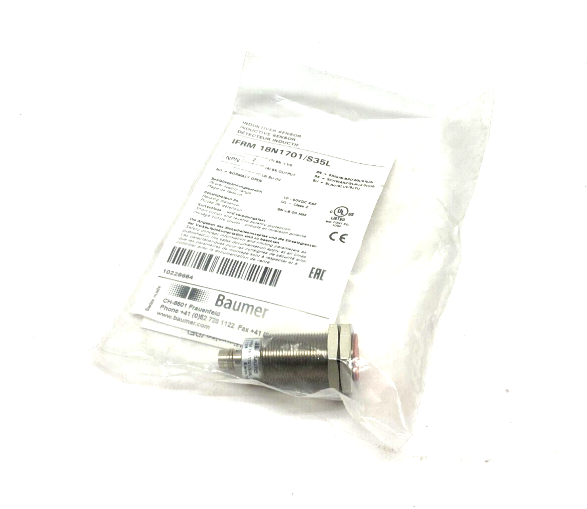 Baumer IFRM 18N1701/S35L Inductive Proximity Switch Quasi-Flush Mount 10229664 - Maverick Industrial Sales