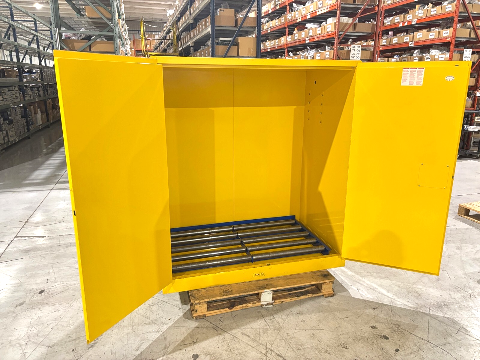 Uline H-3686M Flammable Liquid Storage Cabinet, Yellow, 59"W x 34"D x 65"H - Used - Maverick Industrial Sales