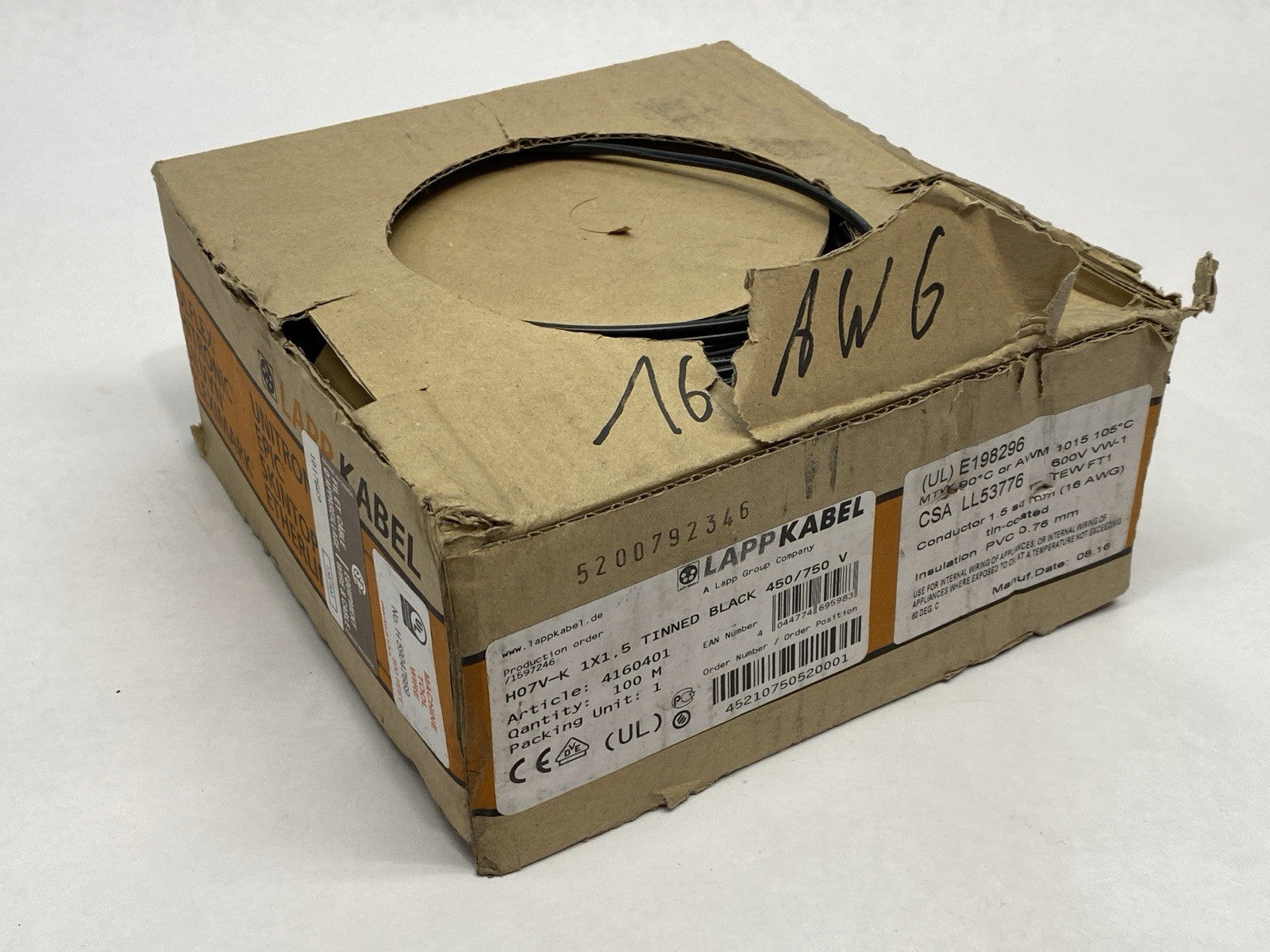 4160401 | LAPP Cable Hook-Up Wire H07V-K 1x1.5 Black 75m - New Other - Maverick Industrial Sales