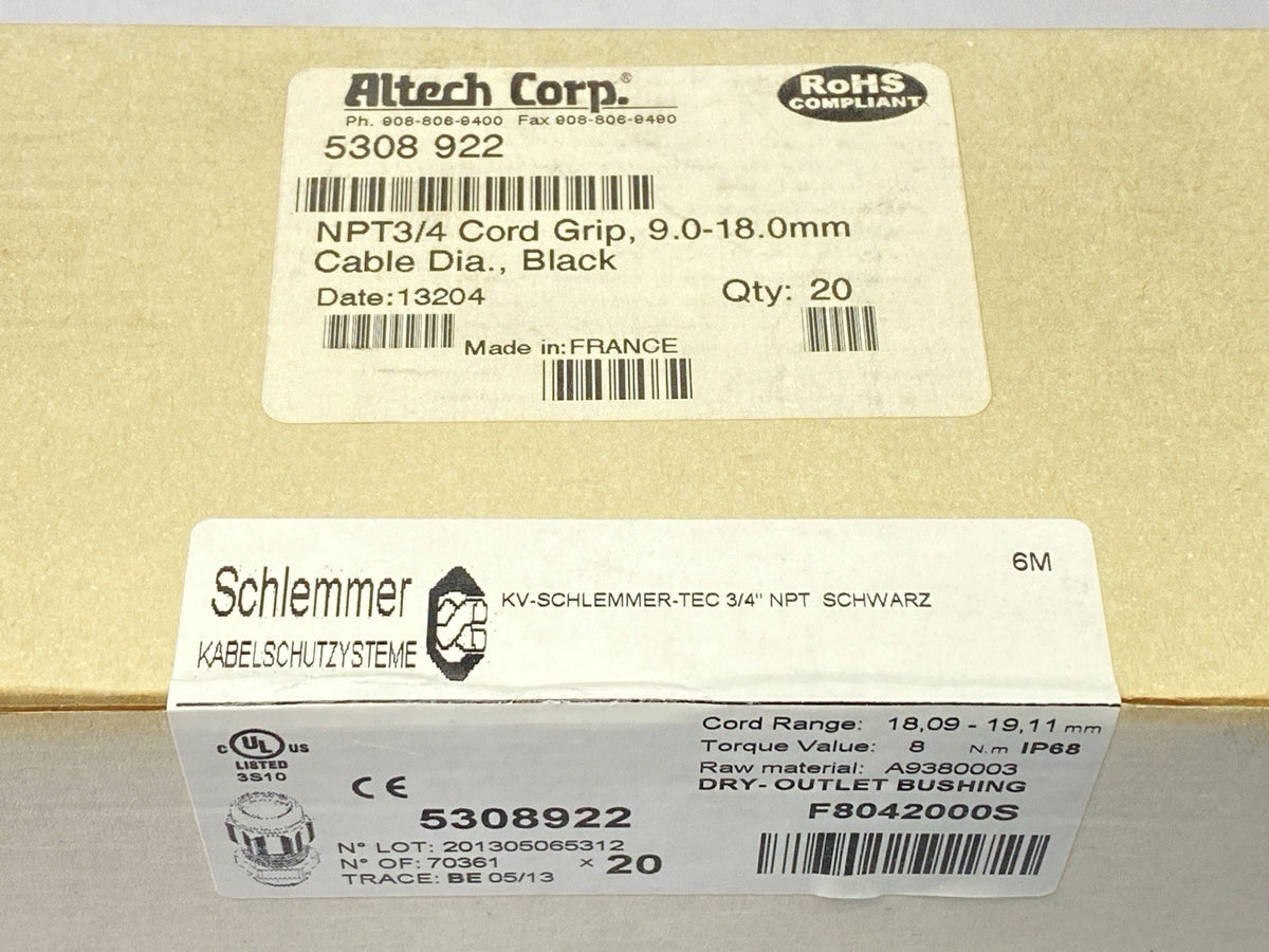 5308 926 | Altech Corp Polyamide Liquid-Tight Cable Gland 3/4" NPT PKG OF 20 - New – Open box - Maverick Industrial Sales