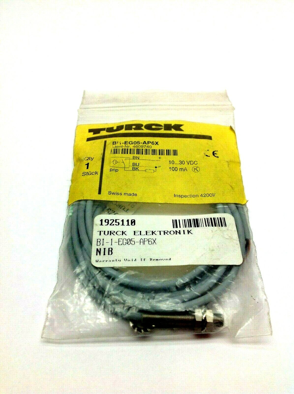 Turck BI-1-EG05-AP6X Inductive Sensor 10-30VDC 100mA - New - Maverick Industrial Sales