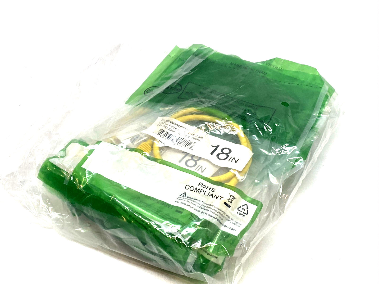 UL624M8018IYL7F | CAT5e Patch Cable, RJ45-RJ45 24AWG 1" LOT OF 10 - New - Maverick Industrial Sales