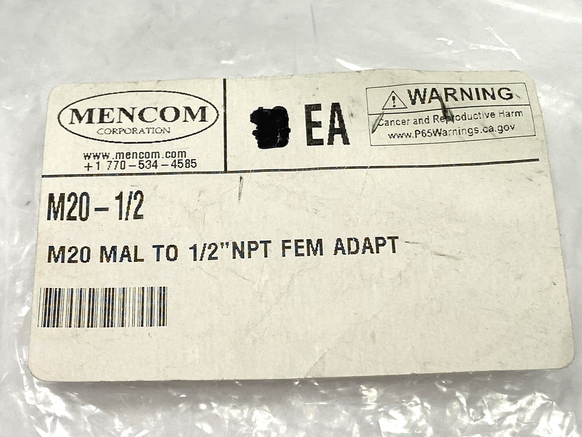 M20-1/2 | Mencom Adapter M20 Male to 1/2" NPT Female LOT OF 7- New – Open box - Maverick Industrial Sales