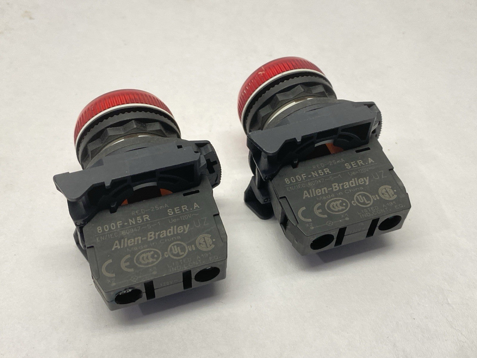800FP-P4PN5R | Allen Bradley Pilot Indicator Light Red 25mA 120V LOT OF 2 - Used - Maverick Industrial Sales